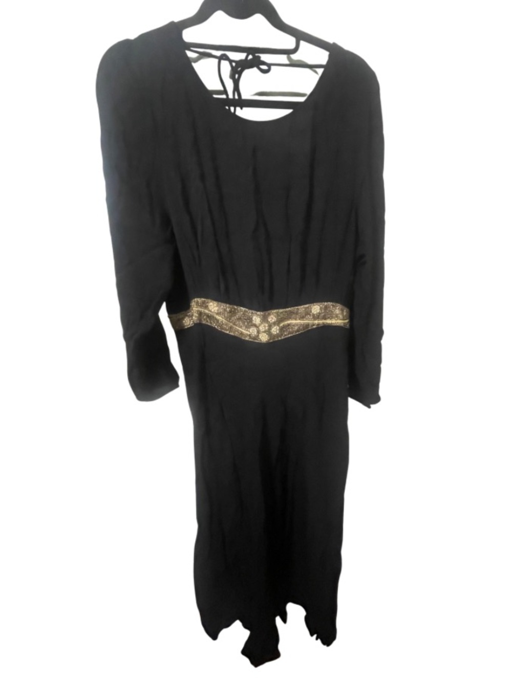 NWT Rixo Elena Dress Black Long Sleeve Dress with Gold Embellished Waist